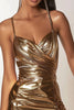 Load image into Gallery viewer, Metallic Golden Bodycon Spaghetti Straps Short Homecoming Dress
