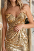 Load image into Gallery viewer, Sparkly Golden Bodycon Sequin Strapless Short Homecoming Dress