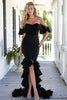 Load image into Gallery viewer, Black Satin Mermaid Off the Shoulder Long Formal Dress with Ruffles