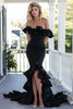 Load image into Gallery viewer, Black Mermaid Satin Off the Shoulder Long Formal Dress with Sleeves
