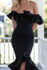 Load image into Gallery viewer, Black Mermaid Satin Off the Shoulder Long Formal Dress with Sleeves