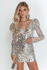 Load image into Gallery viewer, Silver Sparkly Sequin V-Neck Bodycon Short Homecoming Dress