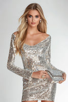 Load image into Gallery viewer, Sparkly Silver Bodycon Sequin Short Homecoming Dress