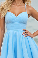 Load image into Gallery viewer, Light Blue Tulle A Line Ruched Short Homecoming Dress