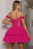 Load image into Gallery viewer, Fuchsia Corset Tulle A Line Short Homecoming Dress with Appliques
