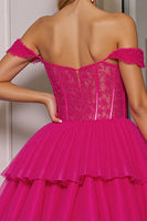 Load image into Gallery viewer, Fuchsia Corset Tulle A Line Short Homecoming Dress with Appliques