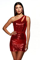 Load image into Gallery viewer, Sparkly Corset Dark Red Sequin Bodycon Short Homecoming Dress