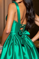 Load image into Gallery viewer, Dark Green A Line Satin Corset Short Homecoming Dress with Bow