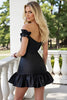 Load image into Gallery viewer, Black Satin Bodycon Short Homecoming Dress with Ruffles
