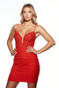 Load image into Gallery viewer, Sparkly Red Bodycon Corset Satin Short Homecoming Dress with Lace