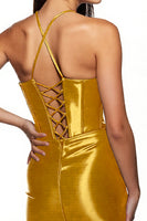 Load image into Gallery viewer, Golden Bodycon Satin Short Corset Homecoming Dress