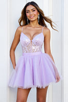 Load image into Gallery viewer, Sparkly Lilac Corset Tulle A Line Short Homecoming Dress