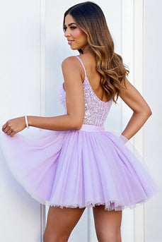 Sparkly Lilac Corset Tulle A Line Short Homecoming Dress