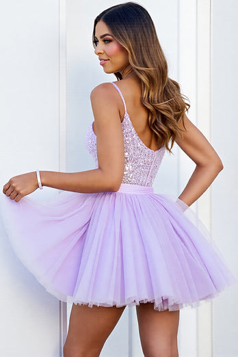 Sparkly Lilac Corset Tulle A Line Short Homecoming Dress