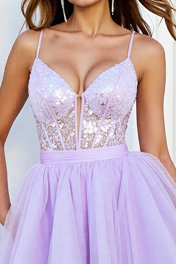Sparkly Lilac Corset Tulle A Line Short Homecoming Dress