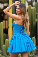 Load image into Gallery viewer, Blue A Line Strapless Ruched Short Homecoming Dress