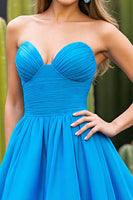 Load image into Gallery viewer, Blue A Line Strapless Ruched Short Homecoming Dress