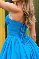 Load image into Gallery viewer, Blue A Line Strapless Ruched Short Homecoming Dress