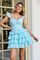 Load image into Gallery viewer, Light Blue A Line Tiered Short Homecoming Dress with Ruffles