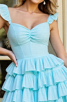 Load image into Gallery viewer, Light Blue A Line Tiered Short Homecoming Dress with Ruffles