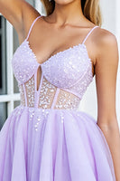 Load image into Gallery viewer, Sparkly Lilac Tulle A Line Corset Short Homecoming Dress