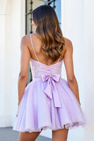 Load image into Gallery viewer, Sparkly Lilac Tulle A Line Short Corset Homecoming Dress
