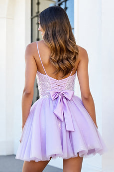 Sparkly Lilac Tulle A Line Short Corset Homecoming Dress