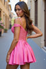 Load image into Gallery viewer, Sparkly Fuchsia A Line Short Corset Homecoming Dress