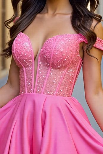 Sparkly Fuchsia A Line Short Corset Homecoming Dress