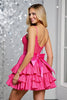 Load image into Gallery viewer, Fuchsia Corset A Line Tiered Short Homecoming Dress with Appliques
