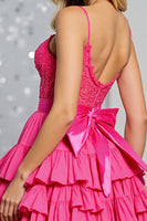 Load image into Gallery viewer, Fuchsia Corset A Line Tiered Short Homecoming Dress with Appliques