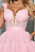 Load image into Gallery viewer, Light Pink A Line Tulle Corset Short Homecoming Dress with Appliques