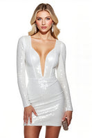 Load image into Gallery viewer, Sparkly White Bodycon Sequin Backless Short Homecoming Dress