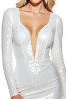 Load image into Gallery viewer, Sparkly White Bodycon Sequin Backless Short Homecoming Dress