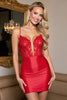 Load image into Gallery viewer, Corset Red Satin Bodycon Short Homecoming Dress with Appliques