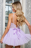 Load image into Gallery viewer, Lilac Tulle A Line Corset Short Homecoming Dress with Appliques