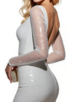 Load image into Gallery viewer, Sparkly White Sequin Bodycon Short Homecoming Dress with Sleeves