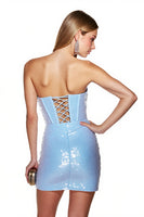 Load image into Gallery viewer, Sparkly Light Blue Sequin Corset Bodycon Short Homecoming Dress