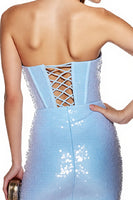 Load image into Gallery viewer, Sparkly Light Blue Sequin Corset Bodycon Short Homecoming Dress