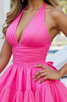 Load image into Gallery viewer, Fuchsia Tulle A Line Halter Short Homecoming Dress