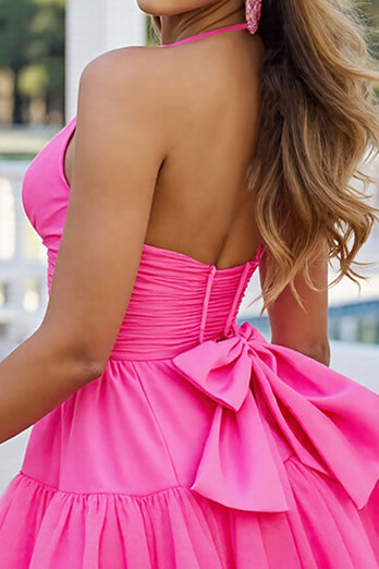 Fuchsia Tulle A Line Halter Short Homecoming Dress