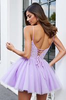 Load image into Gallery viewer, Sparkly Lilac A Line Tulle Short Corset Homecoming Dress