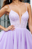 Load image into Gallery viewer, Sparkly Lilac A Line Tulle Short Corset Homecoming Dress
