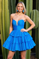 Load image into Gallery viewer, Bright Blue A Line Strapless Ruched Short Homecoming Dress