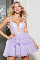 Load image into Gallery viewer, Lilac A Line Tulle Corset Short Homecoming Dress with Bow