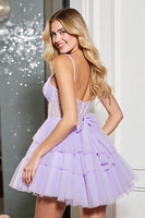 Load image into Gallery viewer, Lilac A Line Tulle Corset Short Homecoming Dress with Bow