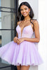 Load image into Gallery viewer, Lilac A Line Tulle Corset Short Homecoming Dress with Lace