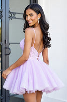 Load image into Gallery viewer, Lilac A Line Tulle Corset Short Homecoming Dress with Lace