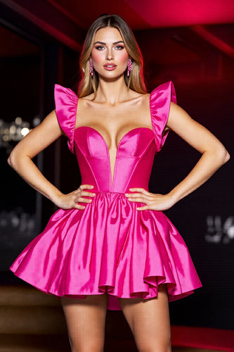 Fuchsia A Line Corset Satin Short Homecoming Dress