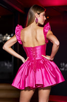 Load image into Gallery viewer, Fuchsia A Line Corset Satin Short Homecoming Dress